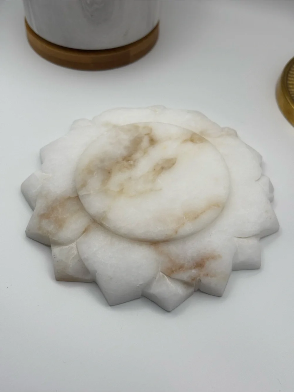 Lotus Flower White Carved Marble Soap Dish Unbranded